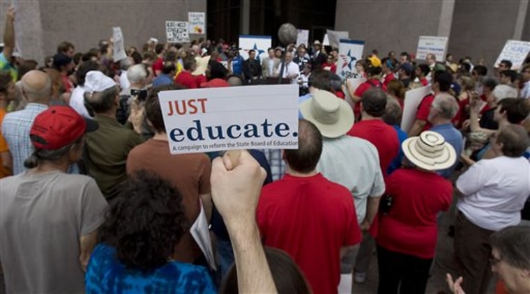 Several hundred protesters gather outside the building where the state Board of Education was meeting Wednesday in Austin, Texas. 